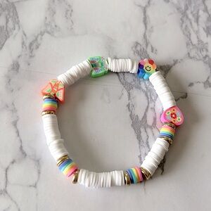 Rainbow and white clay bead bracelet for kids